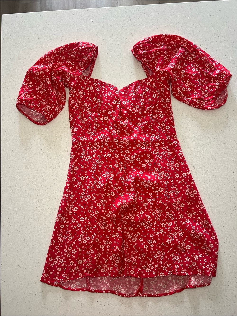 Reformation Red Floral Puff-Sleeve Dress Size 2